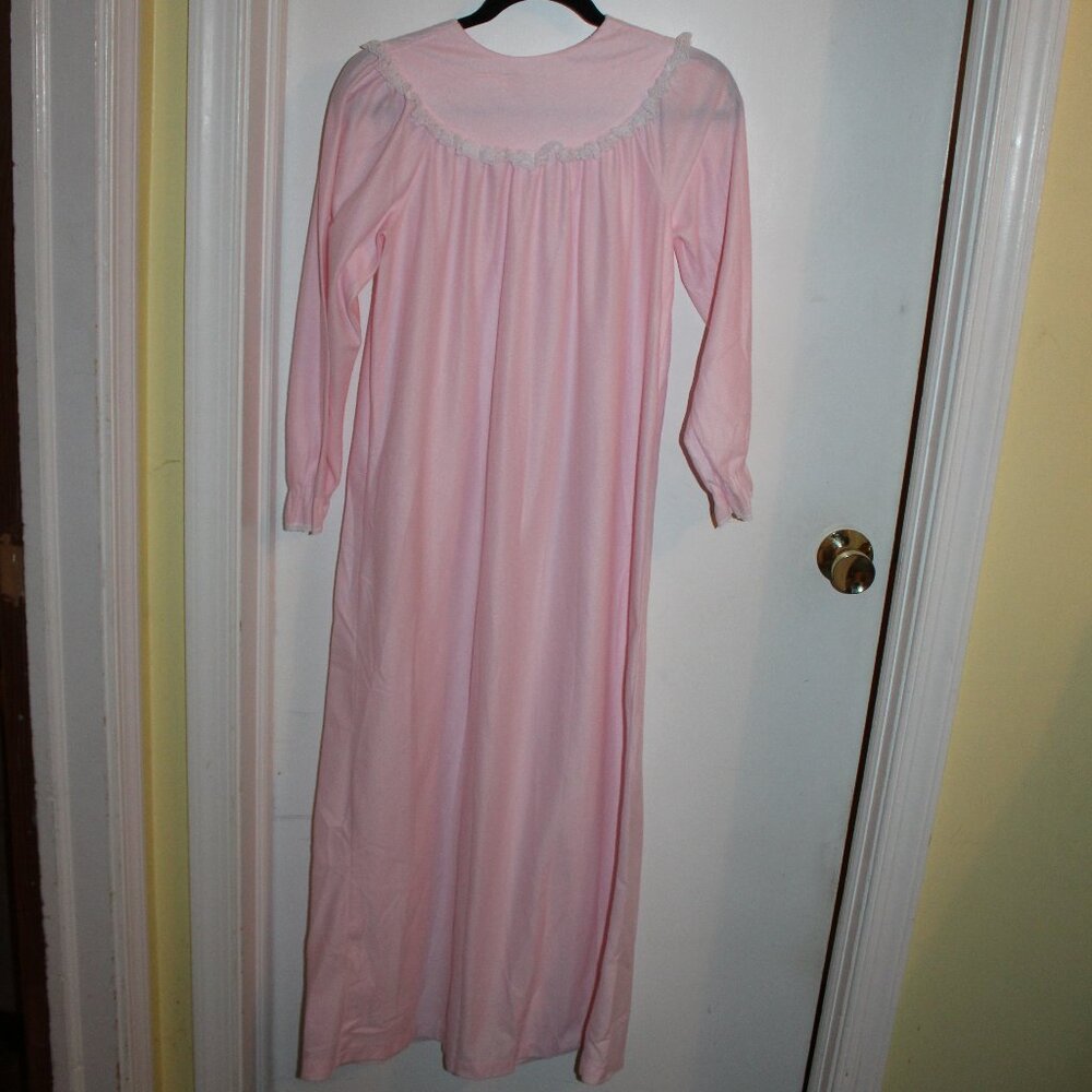 Vintage Cotillion Pink Brushed Polyester Long Night Gown